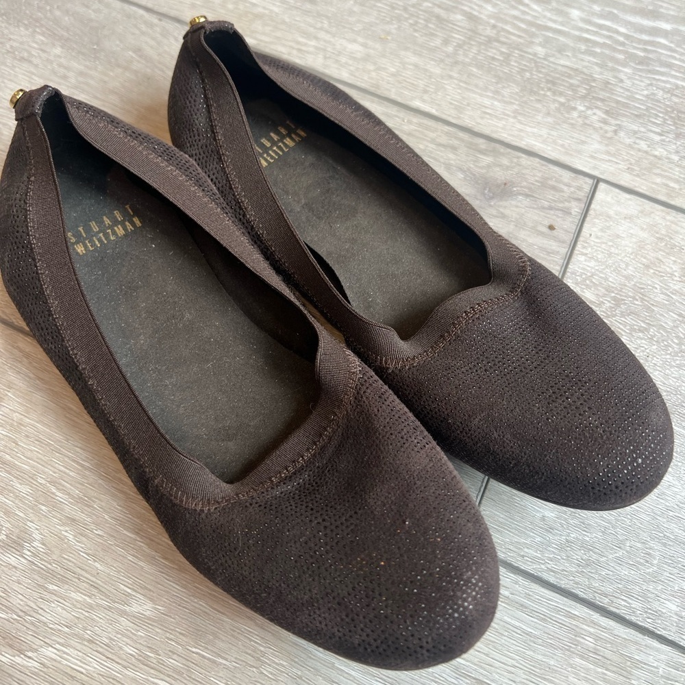 Stuart weitzman chocolate embossed slip on supportive flats size 6.5